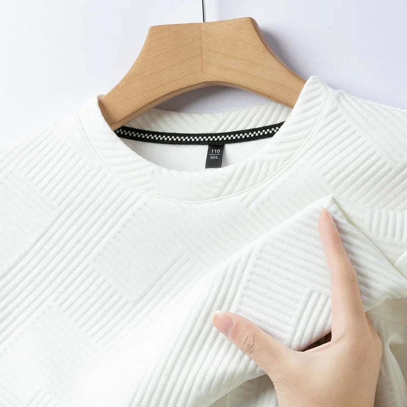 Stefan | Geometrisch gemusterte Comfort Herren Jacquard Crewneck T-Shirts