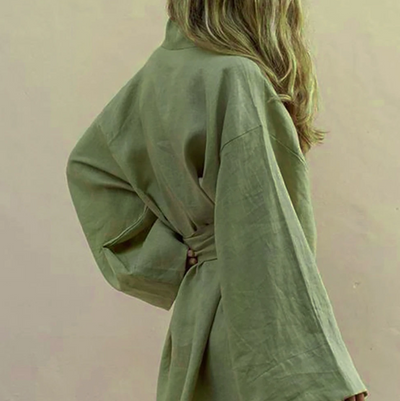 Damen Kimono aus Satin mit Gürtel und lockerer Passform für Frühling und Sommer