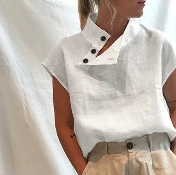 Elea – elegante kurzarmbluse aus baumwolle und leinen
