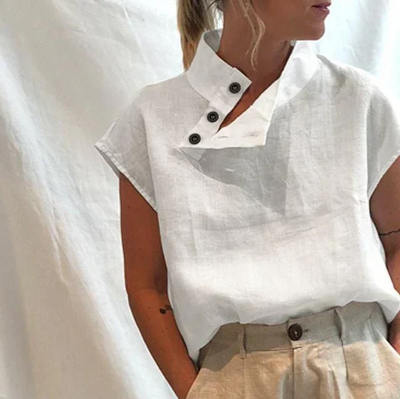 Elea – elegante kurzarmbluse aus baumwolle und leinen