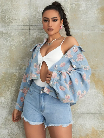 Moxie - jeansjacke mit blumenmuster