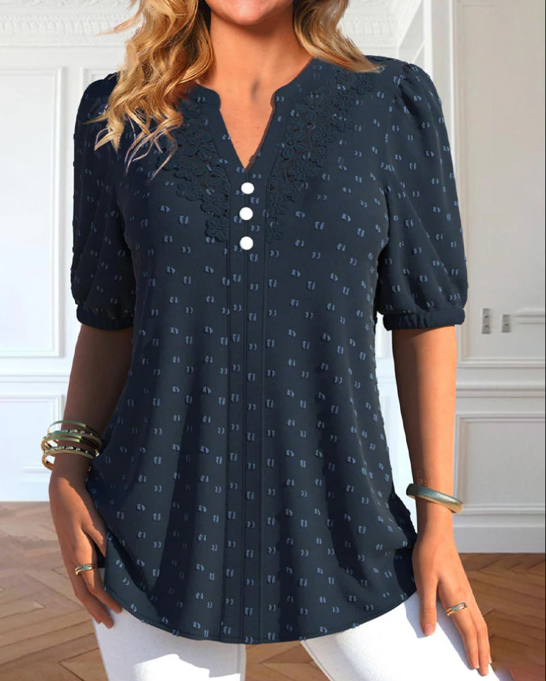 Louisa – bluse mit kurzen armeln und druckknöpfen