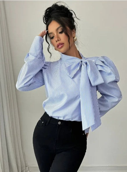 Kornelia – elegante oversized baumwollbluse mit chleife