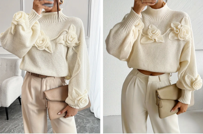 Rollkragenpullover von amihan mit blumendruck