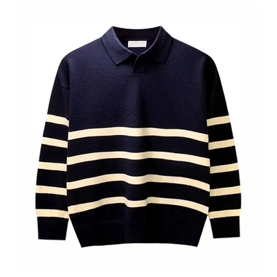 Henrik | Stilvoller gestreifter Strickpullover mit Kragen Herrenpullover