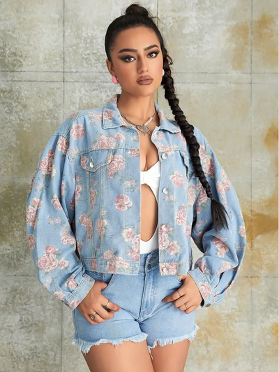 Moxie - jeansjacke mit blumenmuster