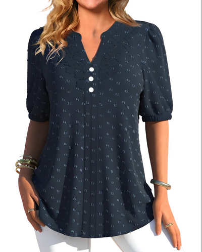 Louisa – bluse mit kurzen armeln und druckknöpfen