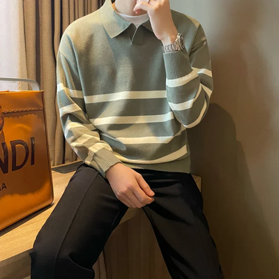 Henrik | Stilvoller gestreifter Strickpullover mit Kragen Herrenpullover
