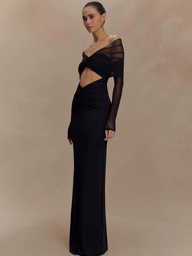 Schulterfreies Maxikleid mit Cut-Out und langen Ärmeln für Damen