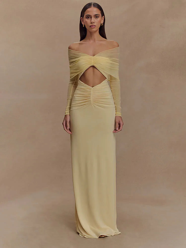 Schulterfreies Maxikleid mit Cut-Out und langen Ärmeln für Damen