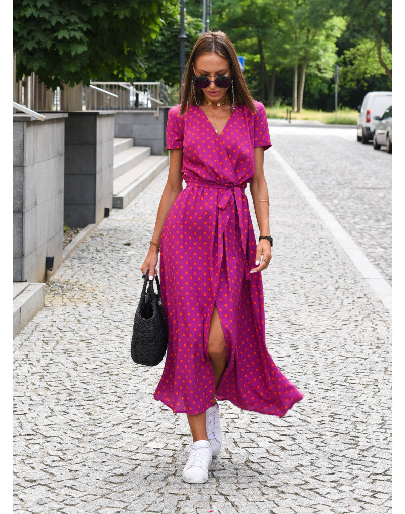 Freya | Auffälliges Midi-Kleid mit Blumenmuster und Taillengürtel