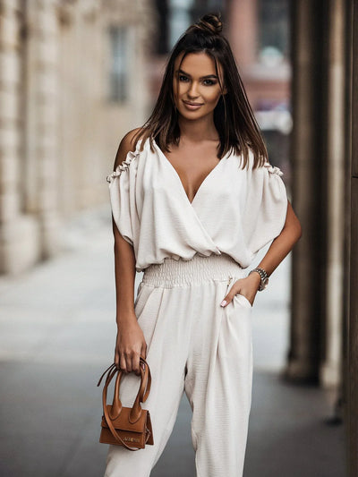 Vienna - Jumpsuit mit gerafften Schultern und gesmokten Manschetten