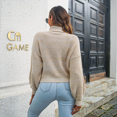 Damen Rollkragenpullover mit Laternenärmeln