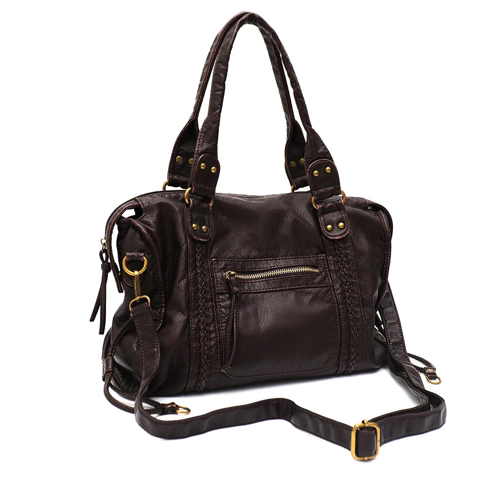 Vintage Vegan Schultertasche – Elegante Damen Crossbody Bag aus Eco-Leder