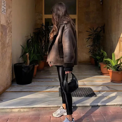 GINA BRAUNE LEDERJACKE