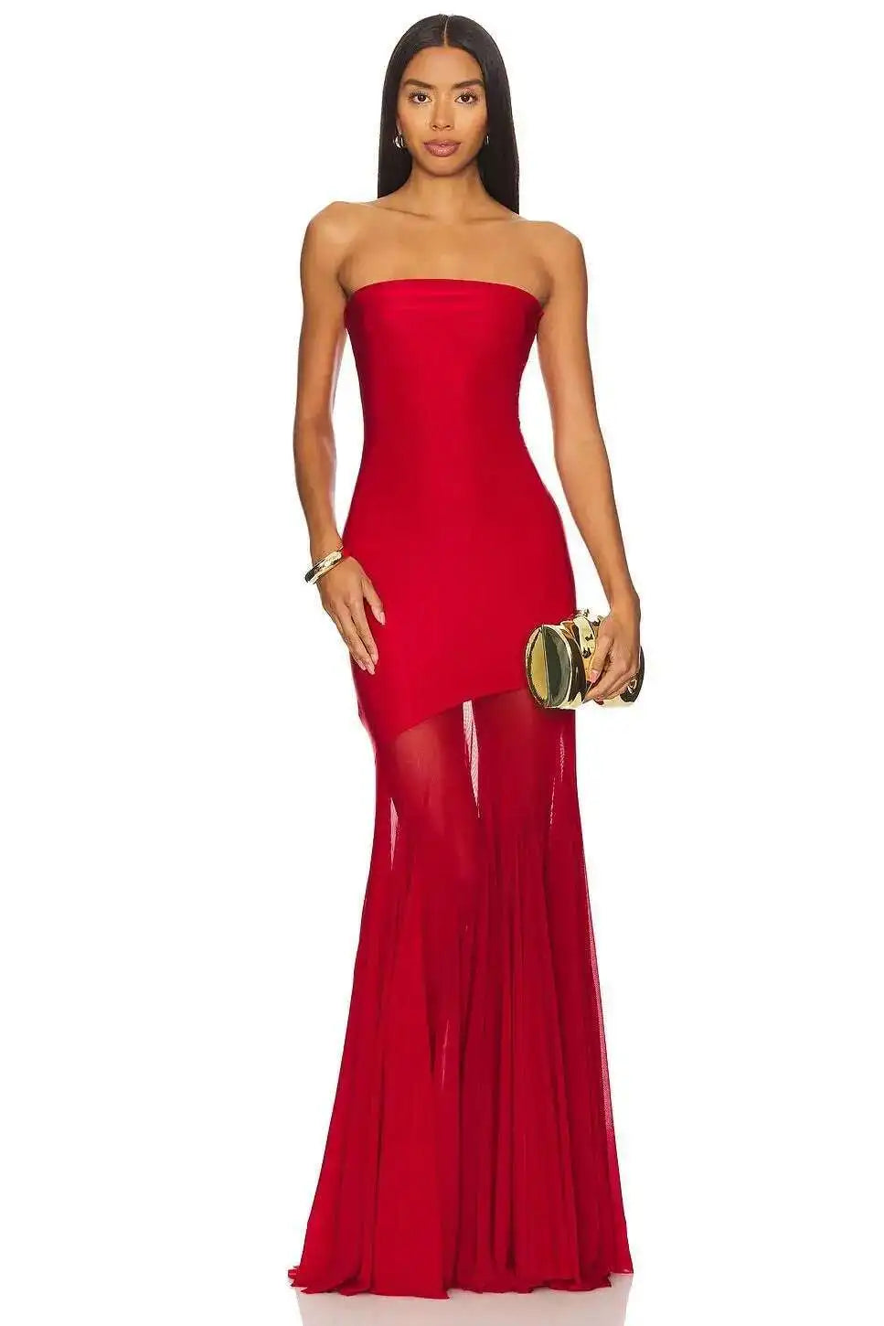 Schulterfreies Maxikleid mit Tüllrock und figurbetontem Schnitt für Damen