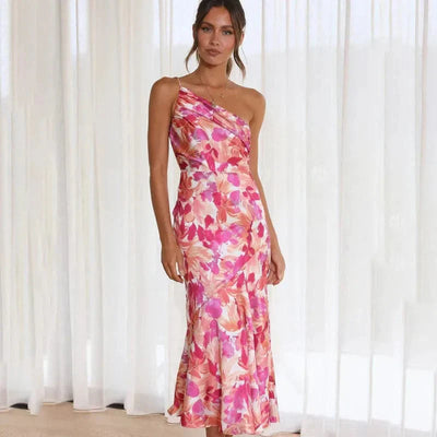 Asymmetrisches Sommerkleid mit Blumendruck – Figurbetont & Stilvoll