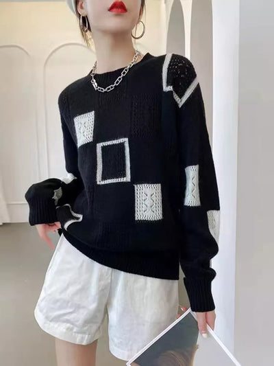 Moderner geometrischer Strickpulli für Damen