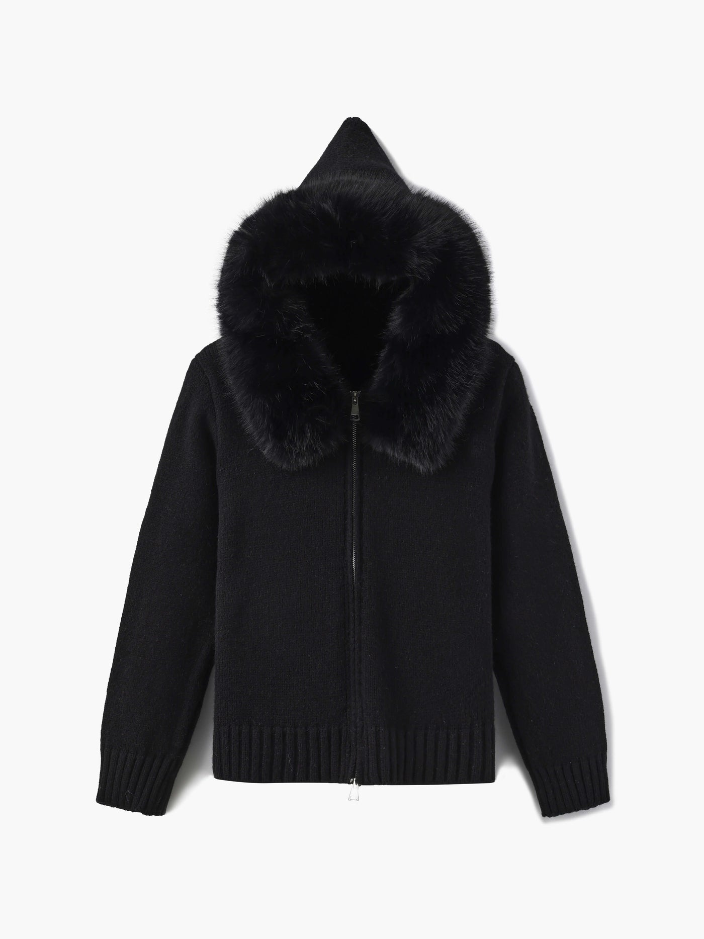 Damen Strickjacke Grau mit Kapuze und Kunstpelz – Warme Winterjacke