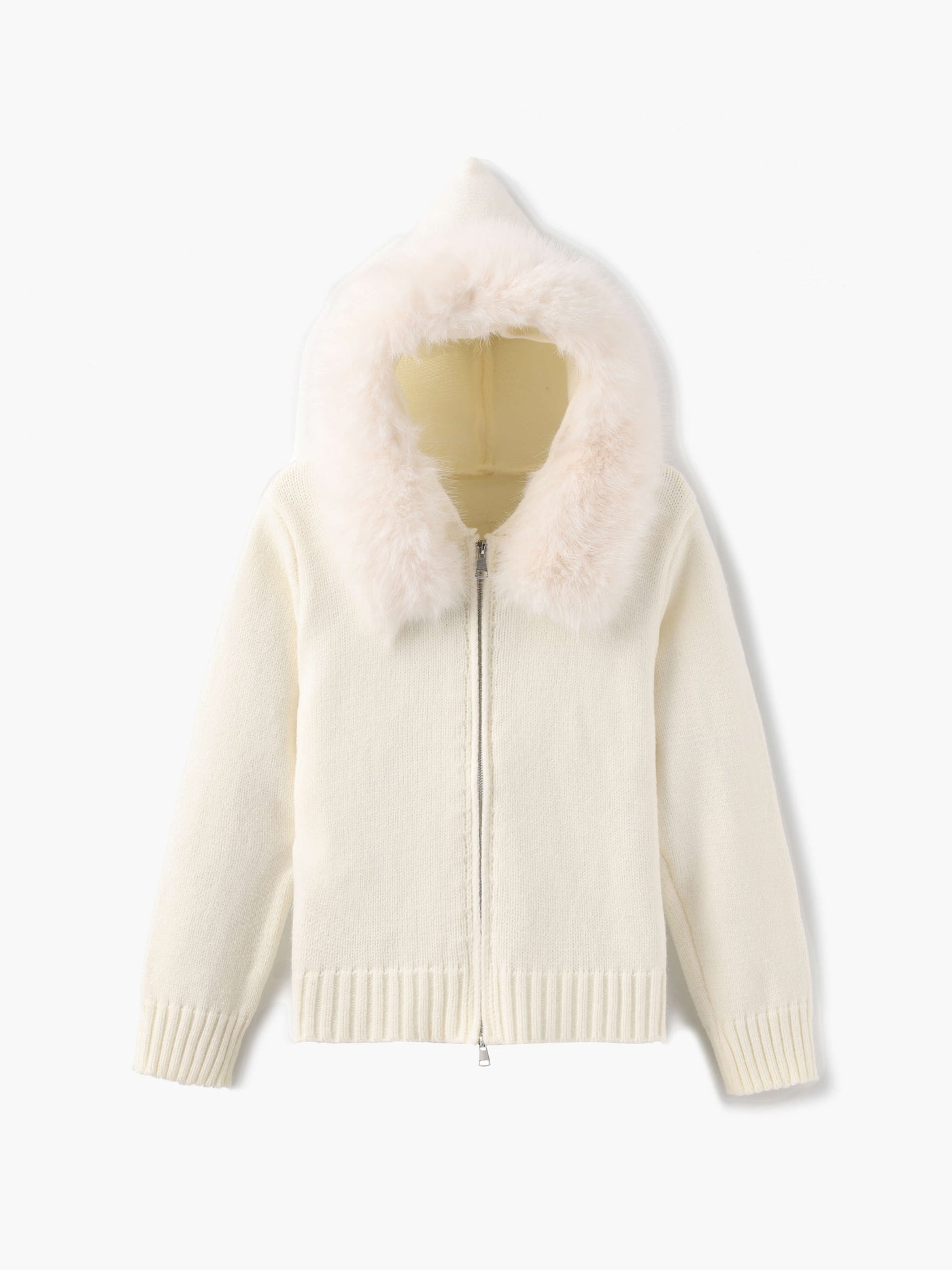 Damen Strickjacke Grau mit Kapuze und Kunstpelz – Warme Winterjacke