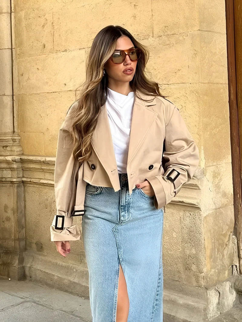 Eleganter Damen Cropped Trenchcoat – Leichter Übergangsjacke im modernen Design