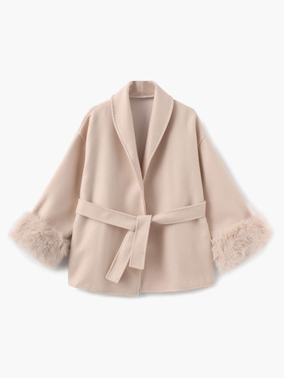 Damen Mantel mit Kunstfellbesatz – Eleganter Winter Kurzmantel