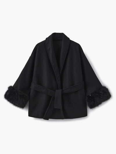 Damen Mantel mit Kunstfellbesatz – Eleganter Winter Kurzmantel