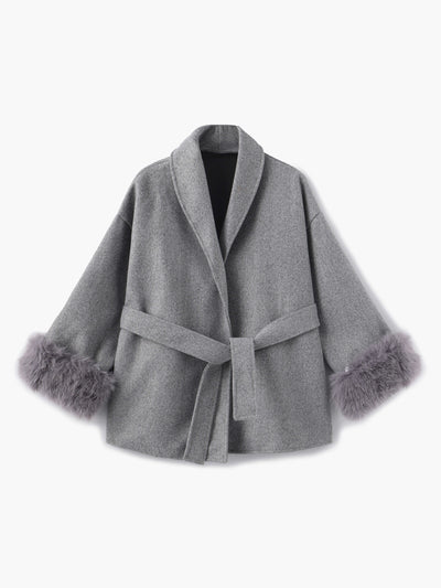 Damen Mantel mit Kunstfellbesatz – Eleganter Winter Kurzmantel