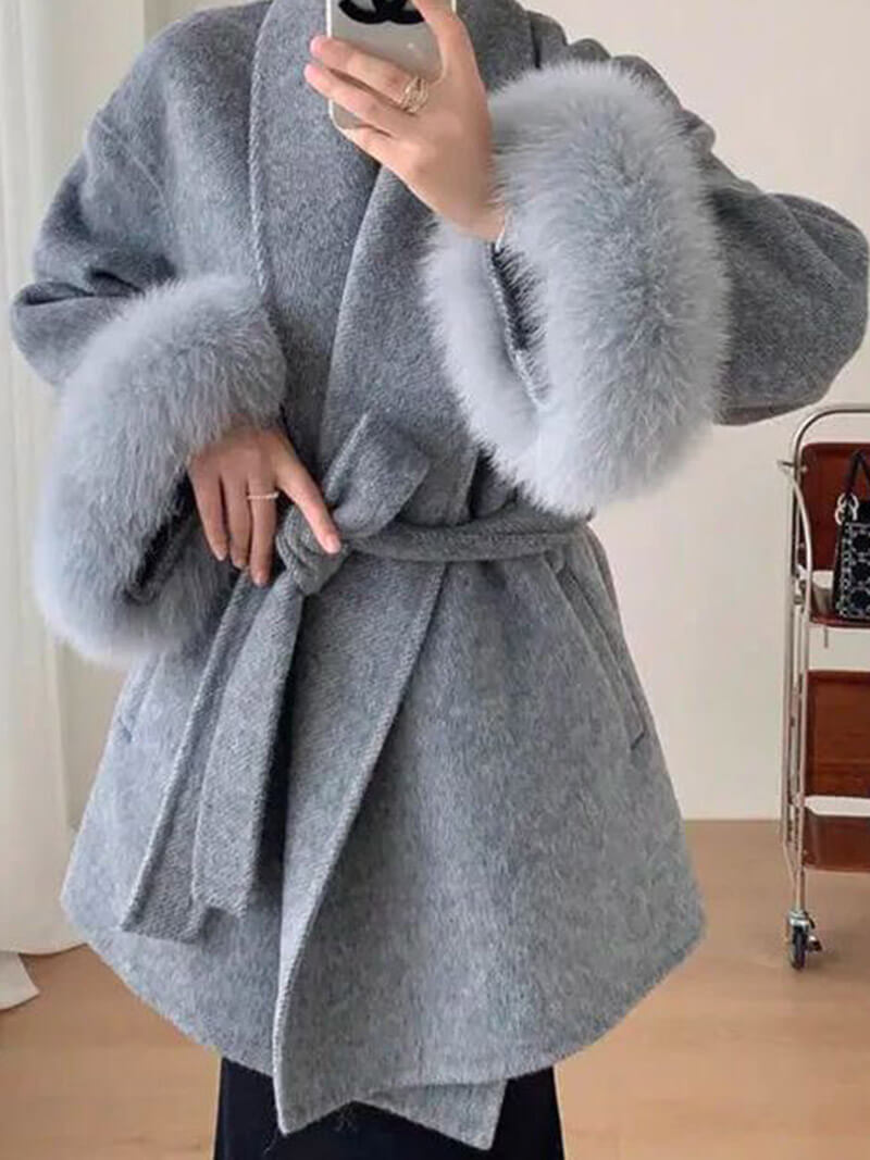 Damen Mantel mit Kunstfellbesatz – Eleganter Winter Kurzmantel