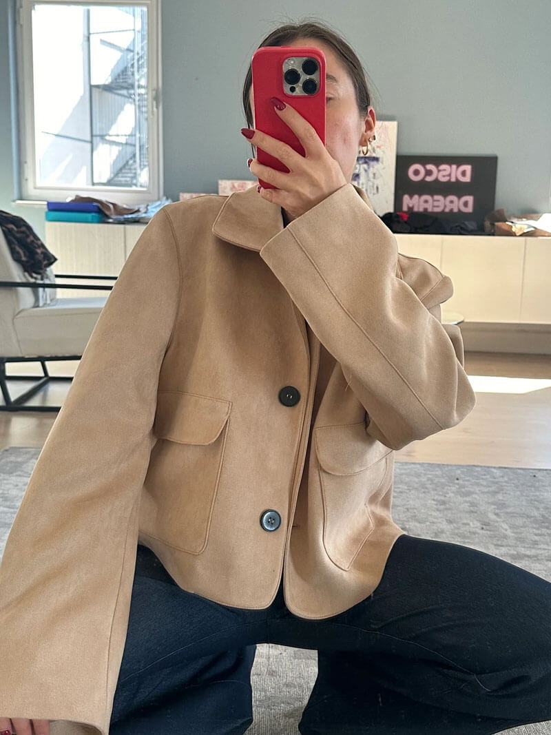 Damen Wildlederjacke – Klassische Kurzjacke mit Taschen