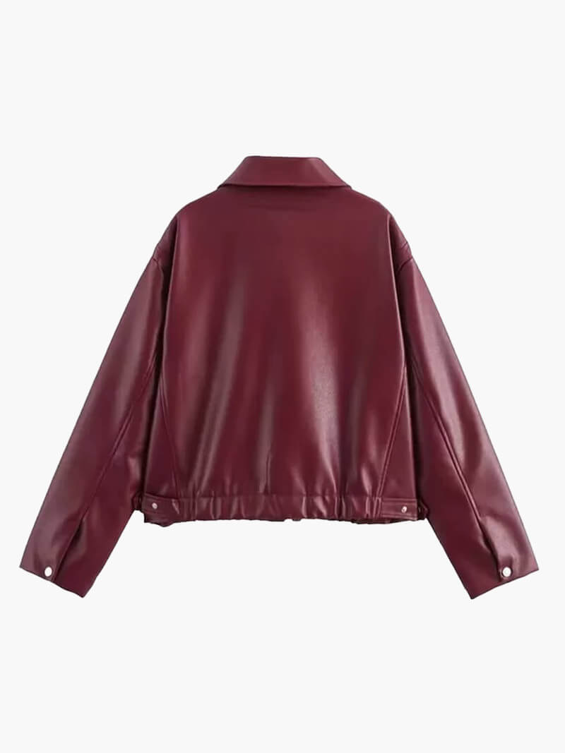 Damen Kunstlederjacke im Oversize-Look – Modische Übergangsjacke mit Reißverschluss