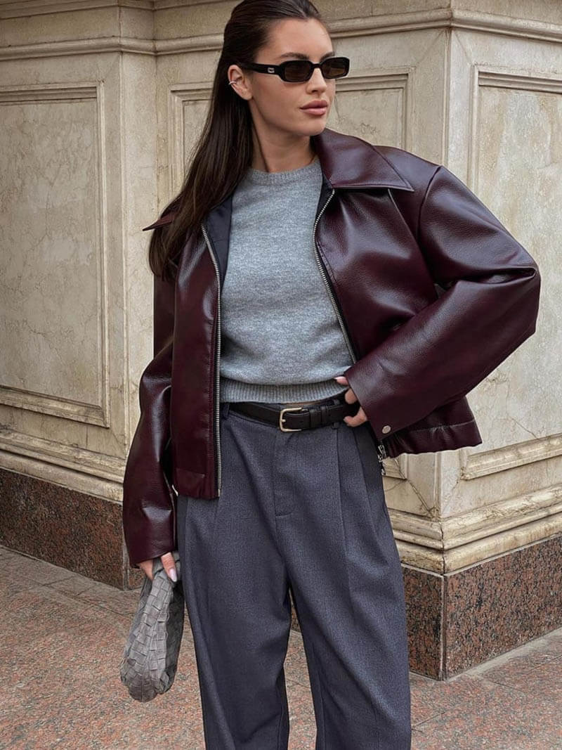 Damen Kunstlederjacke im Oversize-Look – Modische Übergangsjacke mit Reißverschluss