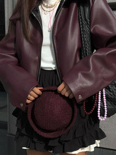 Damen Kunstlederjacke im Oversize-Look – Modische Übergangsjacke mit Reißverschluss