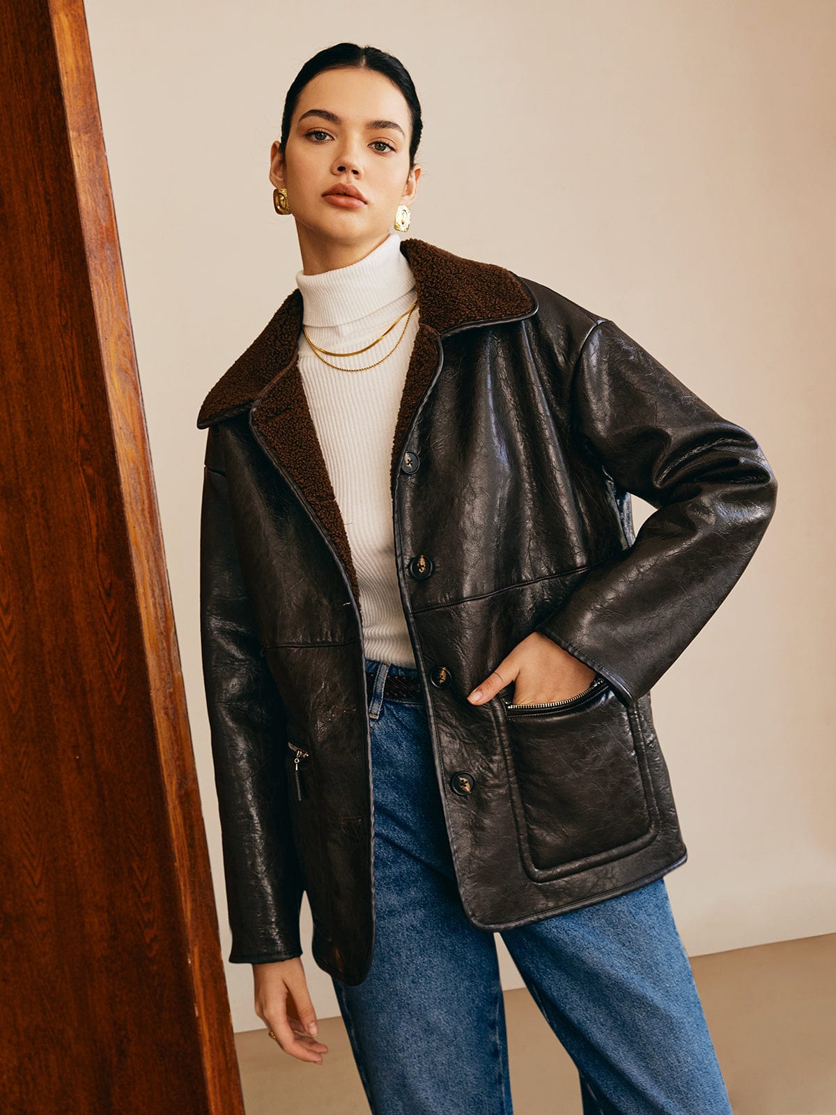 Sofia | Elegante Leder Wendejacke für Damen mit Teddy-Futter