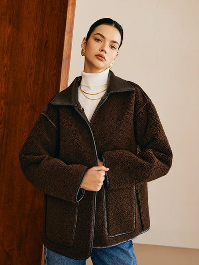 Sofia | Elegante Leder Wendejacke für Damen mit Teddy-Futter