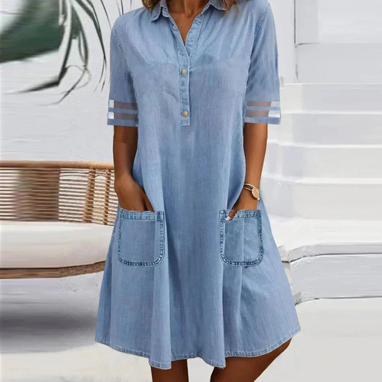 Addison | Leichtes Denim-Taschenhemdkleid