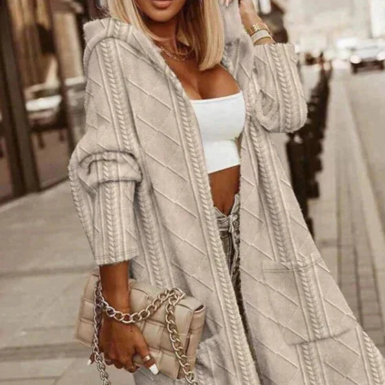Langärmlige Damen-Strickjacke - Bequemer Hoodie-Stil