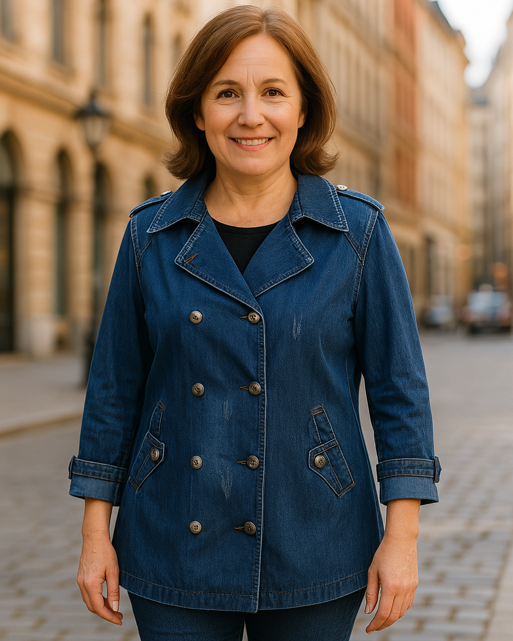 Lässiger Damen Jeans Mantel mit Cape-Stil