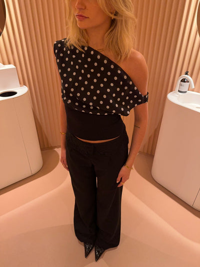Damen Top – Leichte Viskose – Off-Shoulder mit Punktmuster