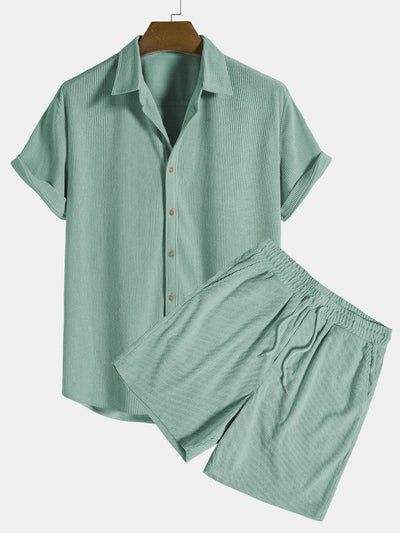 Elegantes Herren Strick-Set in Feinripp-Optik | Hemd & Shorts