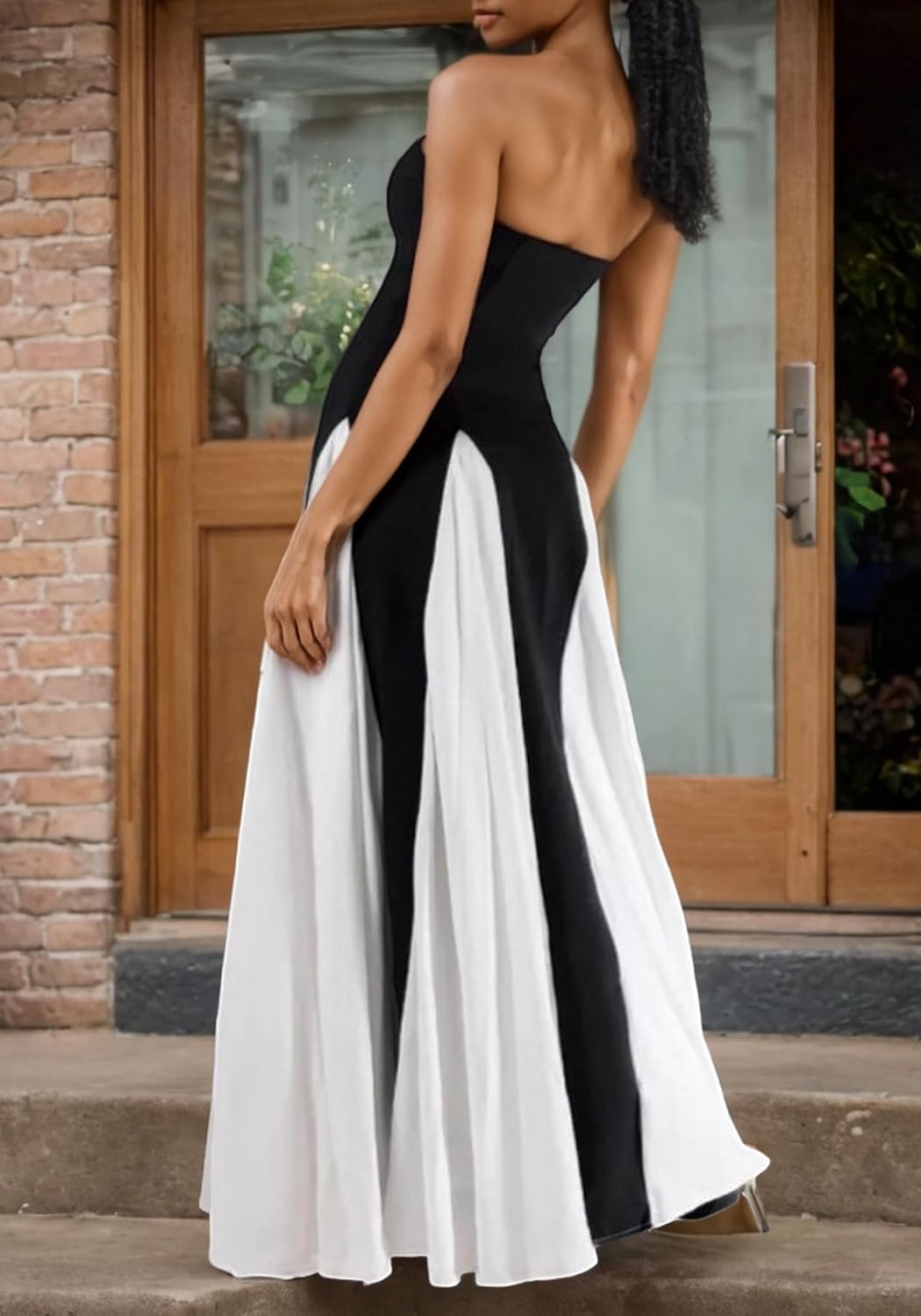Elegantes Damen Maxikleid mit Kontrast