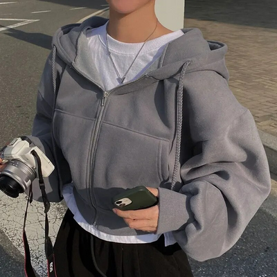 Übergroßer Damen Hoodie mit Taschen und Reißverschluss