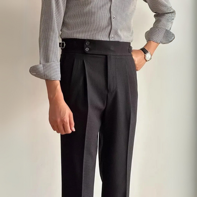 Peter | Elegante Two-Waist Knopfleiste Herrenhose mit hoher Taille