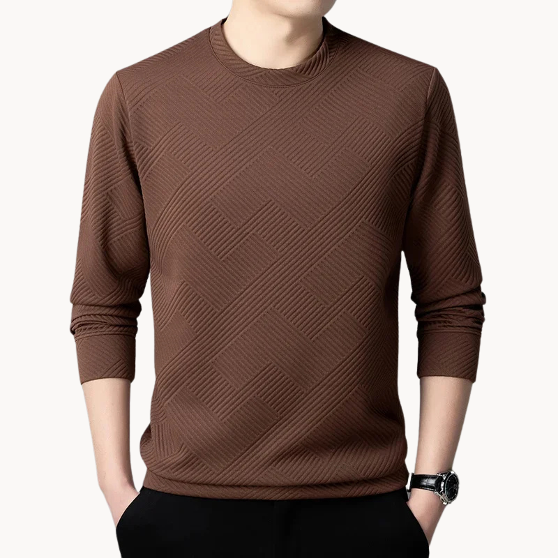 Stefan | Geometrisch gemusterte Comfort Herren Jacquard Crewneck T-Shirts