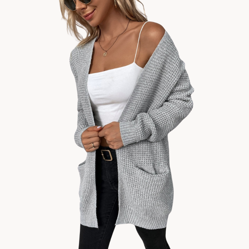 Uliana | Eleganter V-Ausschnitt Design Frauen lange Strickjacke