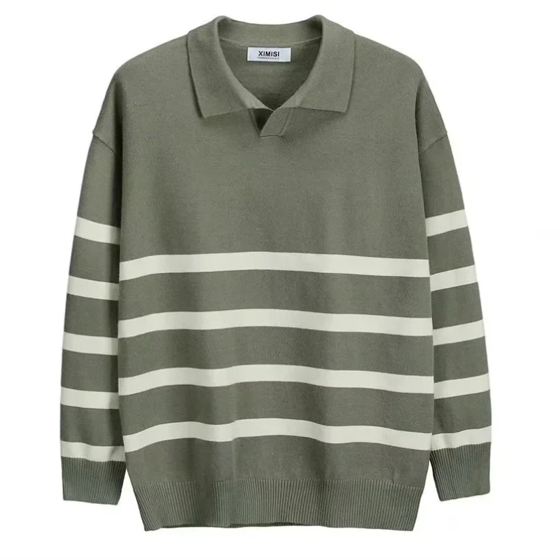Henrik | Stilvoller gestreifter Strickpullover mit Kragen Herrenpullover