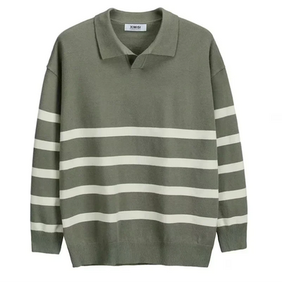 Henrik | Stilvoller gestreifter Strickpullover mit Kragen Herrenpullover