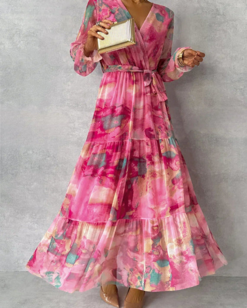 Damen Elegantes Wickelkleid | Maxi Festliches Kleid