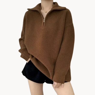 Helene | Warmer Damenpullover mit Reißverschluss und Rollkragen