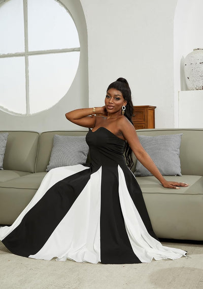 Elegantes Damen Maxikleid mit Kontrast